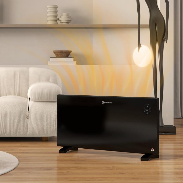 2000W Electric Convector Heater, Freestanding or Wall Mounted, Space Heater with Adjustable Thermostat, Timer, Black