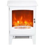 Tempered Glass Casing Electric Fireplace, Freestanding Electric Fire with Realistic Flame Effect, Log Burner with Overheat Protection, 950w/ 1850W, White