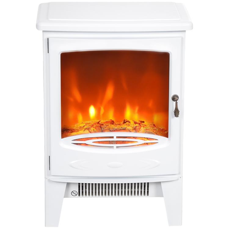 Tempered Glass Casing Electric Fireplace, Freestanding Electric Fire with Realistic Flame Effect, Log Burner with Overheat Protection, 950w/ 1850W, White