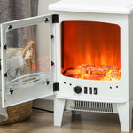 Tempered Glass Casing Electric Fireplace, Freestanding Electric Fire with Realistic Flame Effect, Log Burner with Overheat Protection, 950w/ 1850W, White
