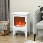 Tempered Glass Casing Electric Fireplace, Freestanding Electric Fire with Realistic Flame Effect, Log Burner with Overheat Protection, 950w/ 1850W, White