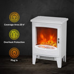 Tempered Glass Casing Electric Fireplace, Freestanding Electric Fire with Realistic Flame Effect, Log Burner with Overheat Protection, 950w/ 1850W, White