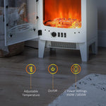 Tempered Glass Casing Electric Fireplace, Freestanding Electric Fire with Realistic Flame Effect, Log Burner with Overheat Protection, 950w/ 1850W, White