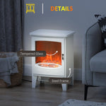 Tempered Glass Casing Electric Fireplace, Freestanding Electric Fire with Realistic Flame Effect, Log Burner with Overheat Protection, 950w/ 1850W, White