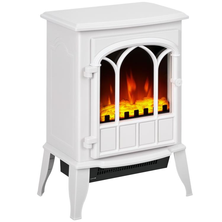 Freestanding Electric Fireplace, Electric Log Burner with LED Flame Effect, Overheating Safety System, 1000W/2000W White