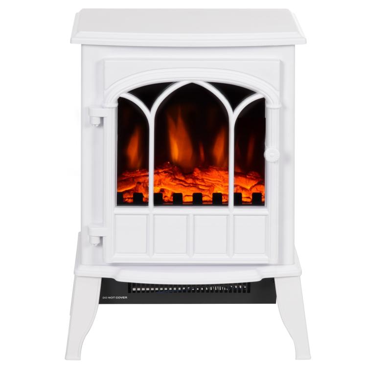 Freestanding Electric Fireplace, Electric Log Burner with LED Flame Effect, Overheating Safety System, 1000W/2000W White