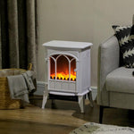 Freestanding Electric Fireplace, Electric Log Burner with LED Flame Effect, Overheating Safety System, 1000W/2000W White