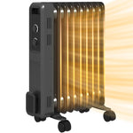 2000W Oil Filled Radiator, 9 Fin, Portable Electric Heater with 3 Heat Settings, Safety Cut-Off and Wheels, Grey