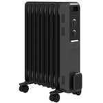 2000W Oil Filled Radiator, 9 Fin, Portable Electric Heater with 3 Heat Settings, Safety Cut-Off and Wheels, Grey
