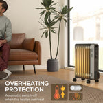 2000W Oil Filled Radiator, 9 Fin, Portable Electric Heater with 3 Heat Settings, Safety Cut-Off and Wheels, Grey