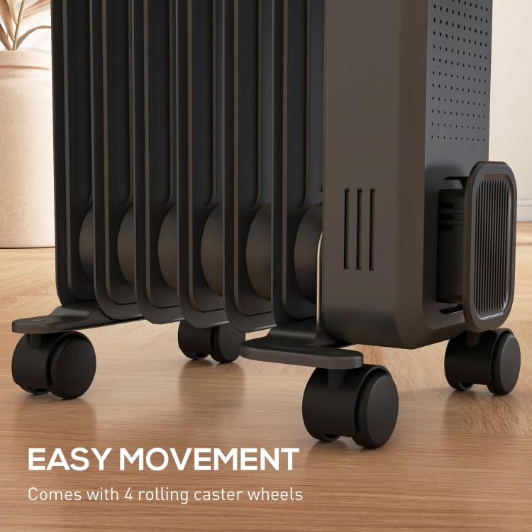 1500W Oil Filled Radiator, Portable Electric Heater with 3 Heat Settings, Safety Cut-Off and Wheels, Grey