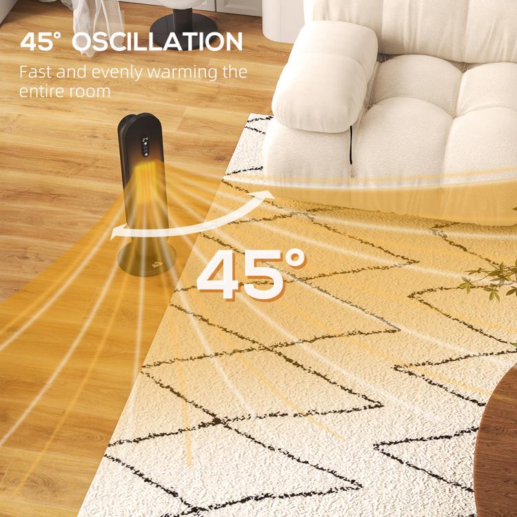 45 Degrees Oscillating Ceramic Space Heater, with Remote - Black
