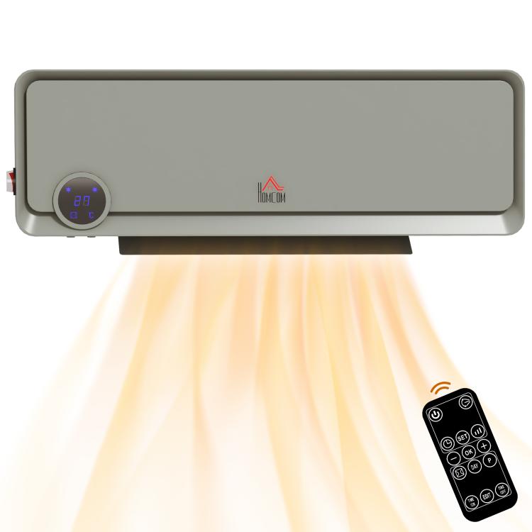 Wall Downflow Heater 2 Heat and Fan 1000W/2000W, Electric Space Heater with Timer Remote Oscillating, for Bedroom Home Office, Grey