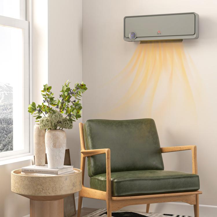 Wall Downflow Heater 2 Heat and Fan 1000W/2000W, Electric Space Heater with Timer Remote Oscillating, for Bedroom Home Office, Grey