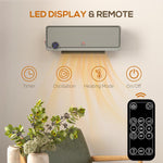 Wall Downflow Heater 2 Heat and Fan 1000W/2000W, Electric Space Heater with Timer Remote Oscillating, for Bedroom Home Office, Grey