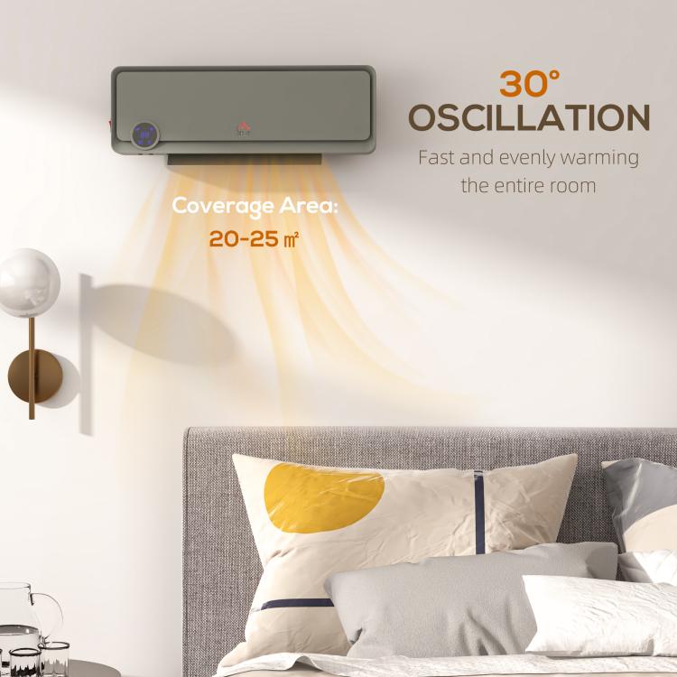 Wall Downflow Heater 2 Heat and Fan 1000W/2000W, Electric Space Heater with Timer Remote Oscillating, for Bedroom Home Office, Grey