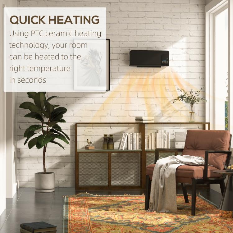 2000W Wall Mounted Heater, 18-45 DegreesC Temperature, Black