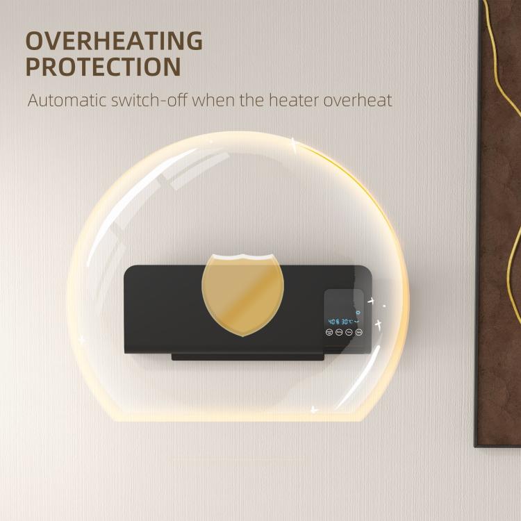 2000W Wall Mounted Heater, 18-45 DegreesC Temperature, Black