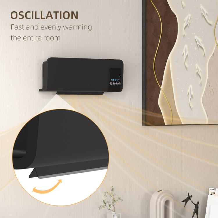 2000W Wall Mounted Heater, 18-45 DegreesC Temperature, Black