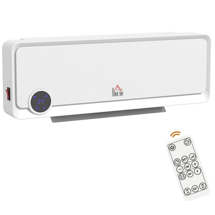 Wall Downflow Heater 2 Heat and Fan 1000W/2000W, Electric Space Heater with Timer Remote Oscillating, for Bedroom Home Office, White