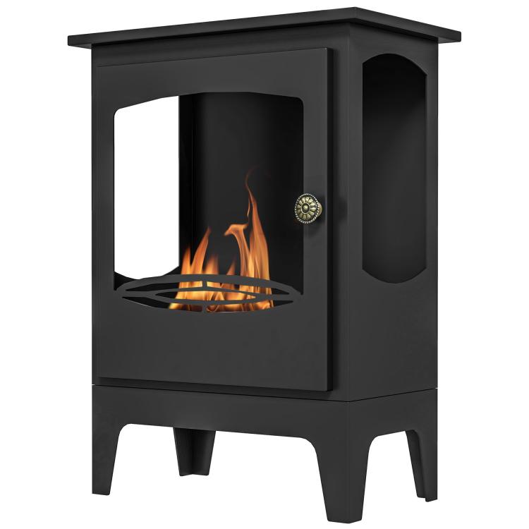 Freestanding Ethanol Fireplace, Steel Bioethanol Fireplace with Stainless Steel Flame Snuffer, 0.9L Tank, 3 Hours Burning Time for Indoor, Black