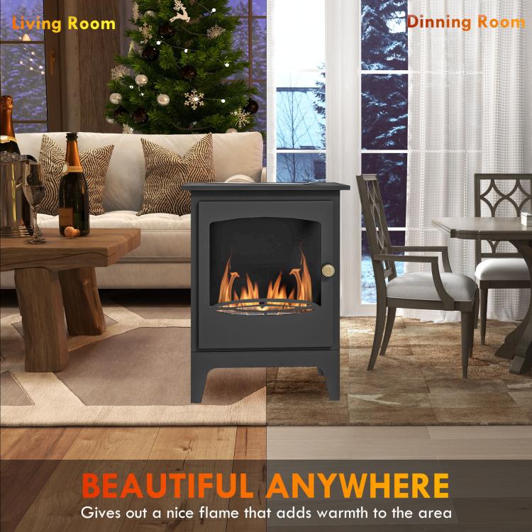 Freestanding Ethanol Fireplace, Steel Bioethanol Fireplace with Stainless Steel Flame Snuffer, 0.9L Tank, 3 Hours Burning Time for Indoor, Black