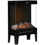 180 Degrees Charming Electric Fireplace Heater, Quiet Freestanding Stove with LED Flame Effect, 3-Sided Tempered Glass Panels, Level-less Temperature Control, Overheat Protection, 1000W/2000W, Black