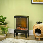 180 Degrees Charming Electric Fireplace Heater, Quiet Freestanding Stove with LED Flame Effect, 3-Sided Tempered Glass Panels, Level-less Temperature Control, Overheat Protection, 1000W/2000W, Black