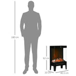 180 Degrees Charming Electric Fireplace Heater, Quiet Freestanding Stove with LED Flame Effect, 3-Sided Tempered Glass Panels, Level-less Temperature Control, Overheat Protection, 1000W/2000W, Black