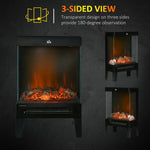 180 Degrees Charming Electric Fireplace Heater, Quiet Freestanding Stove with LED Flame Effect, 3-Sided Tempered Glass Panels, Level-less Temperature Control, Overheat Protection, 1000W/2000W, Black