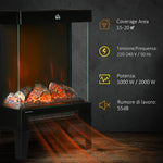 180 Degrees Charming Electric Fireplace Heater, Quiet Freestanding Stove with LED Flame Effect, 3-Sided Tempered Glass Panels, Level-less Temperature Control, Overheat Protection, 1000W/2000W, Black