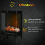 180 Degrees Charming Electric Fireplace Heater, Quiet Freestanding Stove with LED Flame Effect, 3-Sided Tempered Glass Panels, Level-less Temperature Control, Overheat Protection, 1000W/2000W, Black
