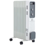 2000W Oil Filled Radiator, 9 Fin, Portable Electric Heater with 3 Heat Settings, Safety Cut-Off and Wheels, White