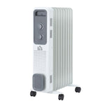 2000W Oil Filled Radiator, 9 Fin, Portable Electric Heater with 3 Heat Settings, Safety Cut-Off and Wheels, White