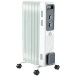 Radiatore a olio da 1500 W, termosifone elettrico portatile con 3 livelli di potenza, spegnimento di sicurezza e ruote, bianco