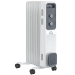 Radiatore a olio da 1500 W, termosifone elettrico portatile con 3 livelli di potenza, spegnimento di sicurezza e ruote, bianco