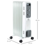 Radiatore a olio da 1500 W, termosifone elettrico portatile con 3 livelli di potenza, spegnimento di sicurezza e ruote, bianco
