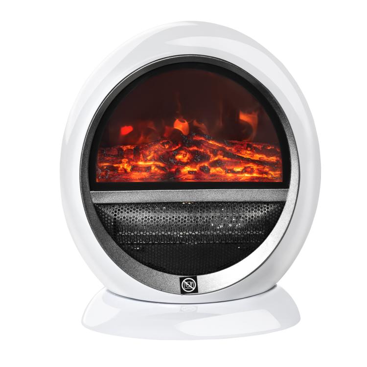 Freestanding Electric Fireplace Indoor Space Table Top Heater with Realistic Flame Effect, Rotatable Head, Overheating Protection, 1500W, White