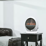 Freestanding Electric Fireplace Indoor Space Table Top Heater with Realistic Flame Effect, Rotatable Head, Overheating Protection, 1500W, White