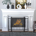 126cm 3-Panel Metal Folding Fireplace Screen Heat Flame Protective Guard Child Pet Home Spark Barrier Surround w/ Mesh Pattern