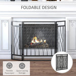 126cm 3-Panel Metal Folding Fireplace Screen Heat Flame Protective Guard Child Pet Home Spark Barrier Surround w/ Mesh Pattern