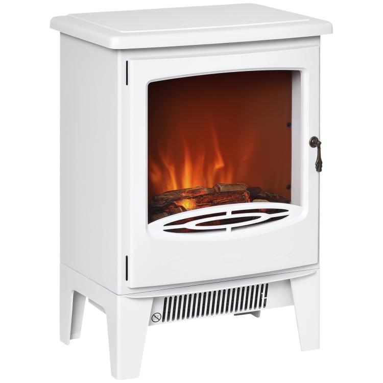 Electric Fireplace Stove, Free standing Fireplace Heater with Realistic LED Flame Effect, Overheat Safety Protection, 900W/1800W, White