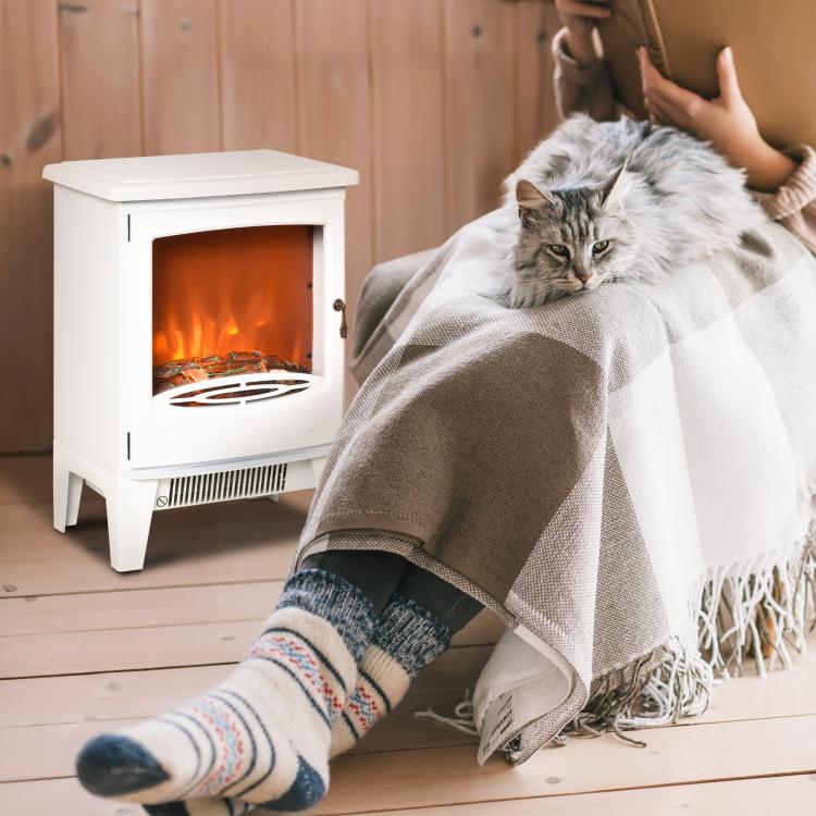 Electric Fireplace Stove, Free standing Fireplace Heater with Realistic LED Flame Effect, Overheat Safety Protection, 900W/1800W, White
