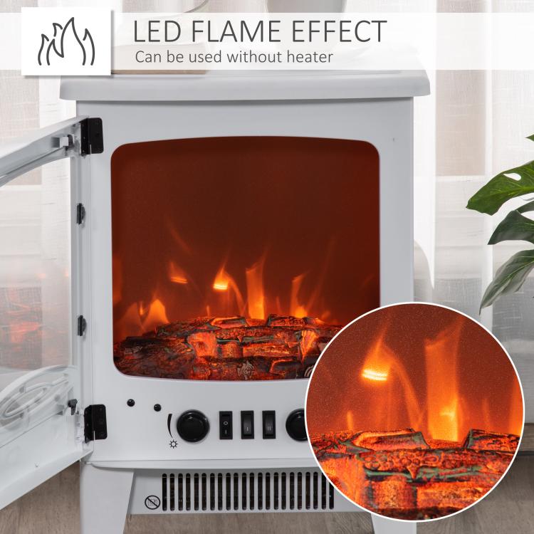 Electric Fireplace Stove, Free standing Fireplace Heater with Realistic LED Flame Effect, Overheat Safety Protection, 900W/1800W, White