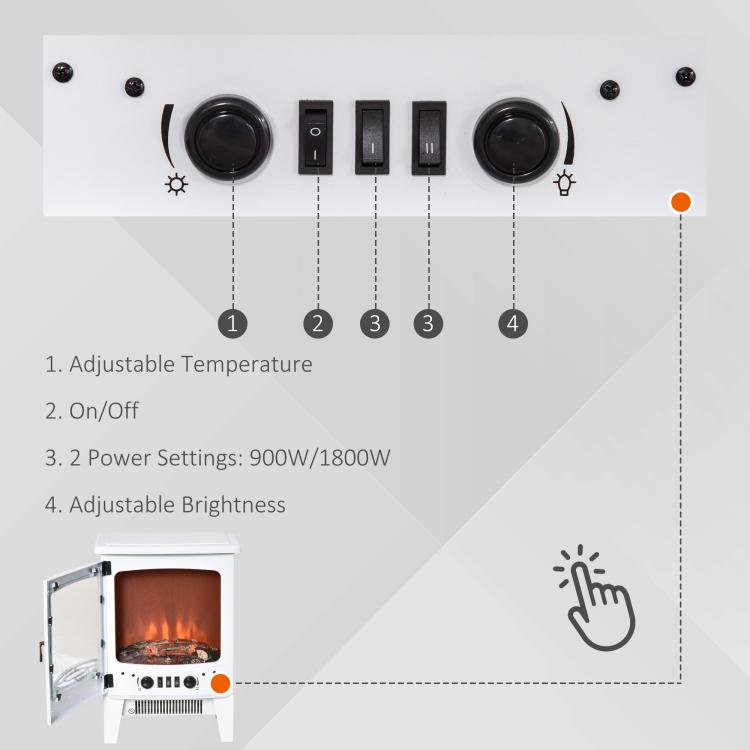 Electric Fireplace Stove, Free standing Fireplace Heater with Realistic LED Flame Effect, Overheat Safety Protection, 900W/1800W, White