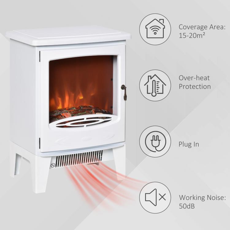 Electric Fireplace Stove, Free standing Fireplace Heater with Realistic LED Flame Effect, Overheat Safety Protection, 900W/1800W, White