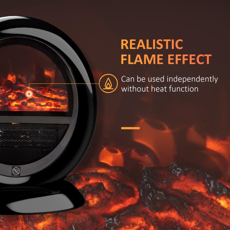 Freestanding Electric Fireplace Indoor Space Table Top Heater with Realistic Flame Effect, Rotatable Head, Overheating Protection, 1500W, Black