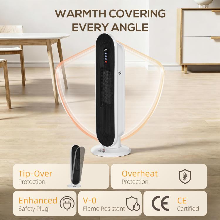 Ceramic Space Heater, Indoor Tower Heater with 2 Heat, Oscillation, Remote Control, Timer, Tip-Over & Overheating Protection, 1200W/2000W, White