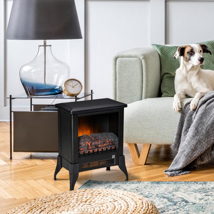 Electric Fireplace Stove, Free Standing Fireplace Heater with Realistic Flame Effect, Dual Power Settings (1800-2000W), Adjustable Temperature and Overheat Protection, Black