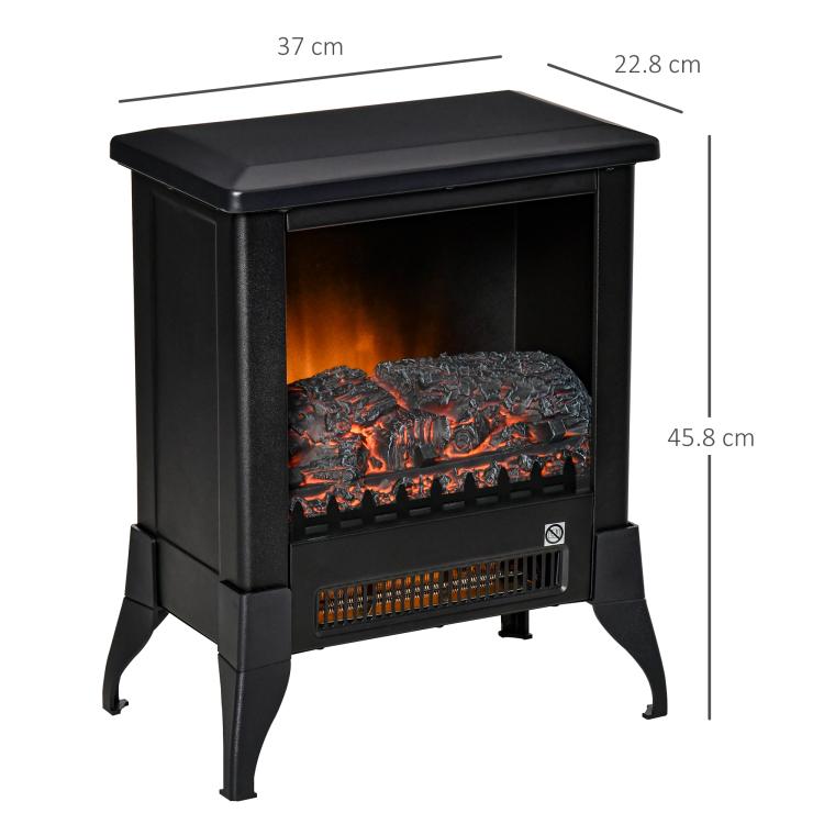 Electric Fireplace Stove, Free Standing Fireplace Heater with Realistic Flame Effect, Dual Power Settings (1800-2000W), Adjustable Temperature and Overheat Protection, Black
